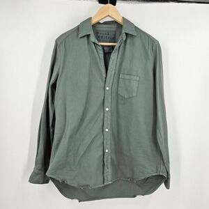 Frank Eileen Button Up Shirt Green Cotton Lagenlook Minimalist Distressed Size S